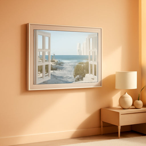 Beach Window Wall Art Canvas: Relaxing Bedroom Living Room Blue Ocean Coastal Scene Picture Modern Tropical Sea Landscape Painting Print Decor Horizontal Summer Seascape Artwork for Home