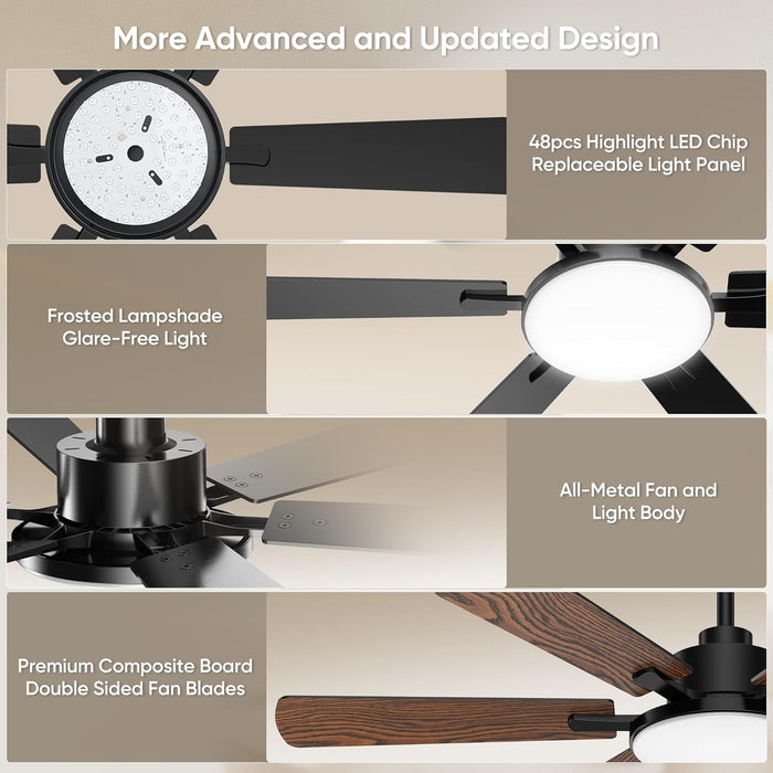 52Inch Black Ceiling Fan With DimmableLED MemoryFunction