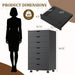 7 Drawer Office Storage Cabinet, Rolling File Cabinet for Office, Black
