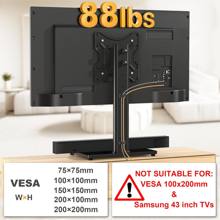 Universal TV Stand Base, Swivel Table Top TV Stand for 20-43 Inch Tvs/Monitors with 4 Level Height Adjustment and Tempered Glass Base, Holds up to 88 Lbs, VESA 200X200Mm