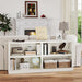 White Bookshelf Double Wide 64“ 2-Tier Bookcase 4 Cube Storage Organizer Wooden Bookcases for Bedroom and Home Office Decor Display