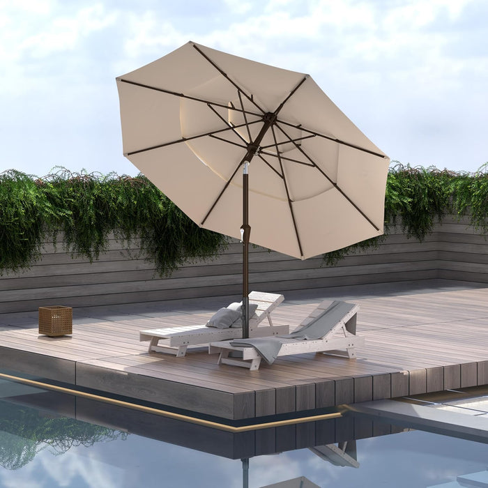 9FT 3-Tier Large Outdoor Patio Umbrella Market Table Umbrella-Uv Resistant,Easy Push Button Tilt and Crank,8 Sturdy Fiberglass Ribs Heavy-Duty Pool Umbrella for Deck,Backyard,Garden,Yard,Beige