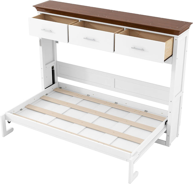 Horizontal Murphy Bed With Drawers White WalnutTop