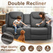 Loveseat Recliner Sofa, Gray PU Leather Double Recliner Loveseat with Console, Cup Holders, Storage & USB Ports, Ergonomics， Manual Reclining Sofa Couch for Living Room, RV