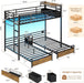 Triple Bunk Bed for Kids with Storage Drawers and Charging Station Twin over Twin Metal Bunk Bed with Storage Shelves and Box,3 Beds with Guardrails and Ladder, No Box Spring Needed, Black