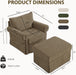 Brown Chenille Accent Chair With Substantial Ottoman