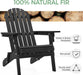 Folding Adirondack Chair Set of 2 Outdoor, 300LBS Solid Wood Garden Chair Weather Resistant, Fire Pit Lounge Chairs for Garden/Yard/Patio/Lawn, Black