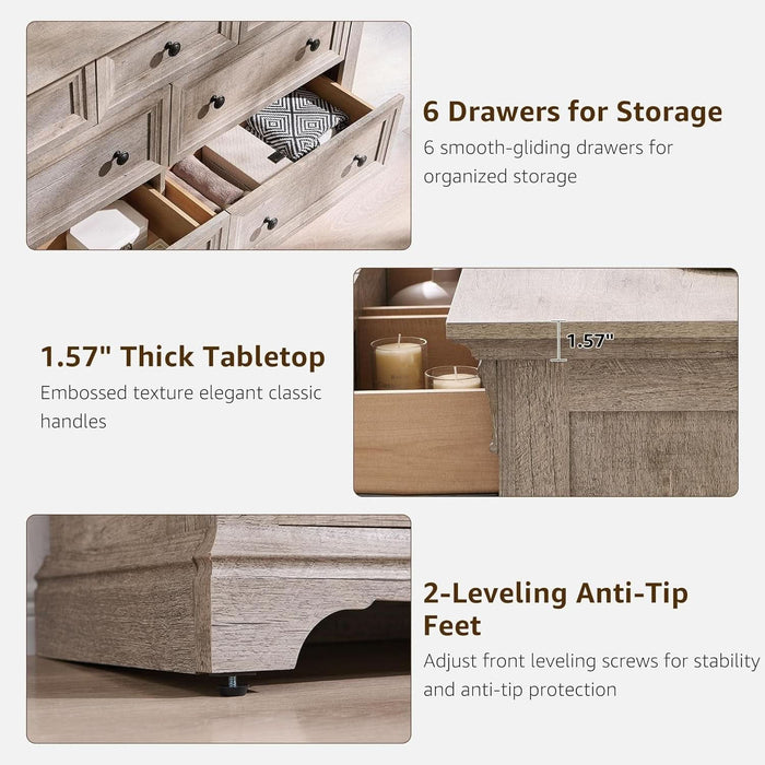 Farmhouse 7 Drawers Dresser for Bedroom, 54" Wide Wood Rustic Chest of Drawers W/Roman Column, Wooden Storage Dressers Organizer for Bedroom, Living Room, Light Rustic Oak