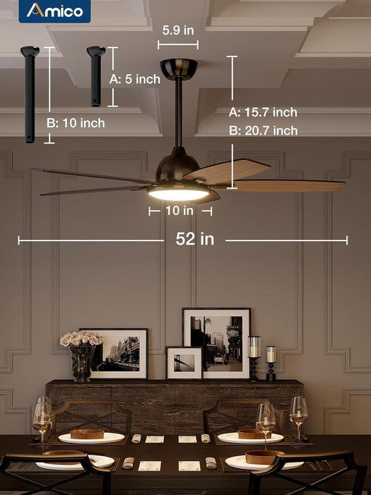 Ceiling Fans with Lights, 52 Inch Smart Ceiling Fan with Remote/App/Alexa Control, Reversible DC Motor, 5 Blades, 6 Speeds, 3CCT, Dimmable, Noiseless, Wifi Ceiling Fan for Farmhouse, Bedroom