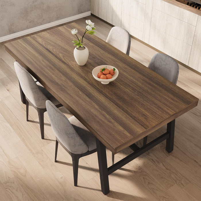 Industrial Dining Table for 6-8, 70.87" Heavy Duty Rectangular Kitchen Table with 2"×2" Metal Legs & Wood Top, Large Dining Table for Home Office, Dining (Brown, 71" Non-Extendable)