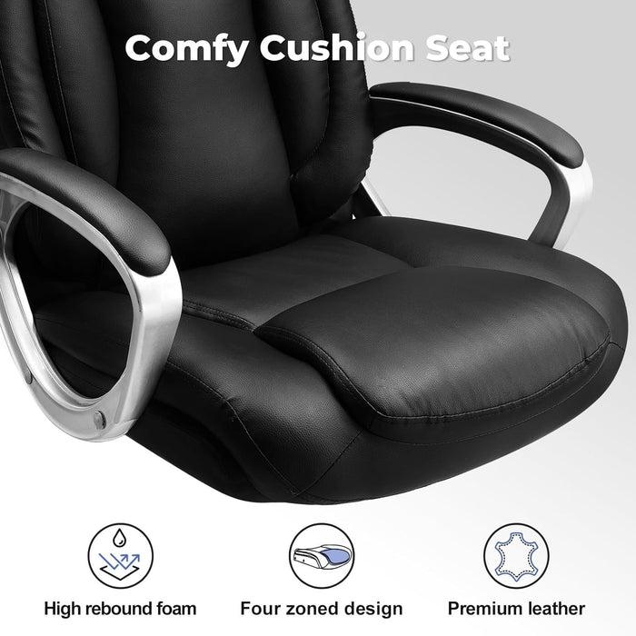 Ergonomic Office Chair Home Office Desk Chairs Comfy Back Support PU Leather Executive Office Chair with Wheels Headrest Padded Armrests Height Adjustable Tilt Swivel Rolling Reclining Seat