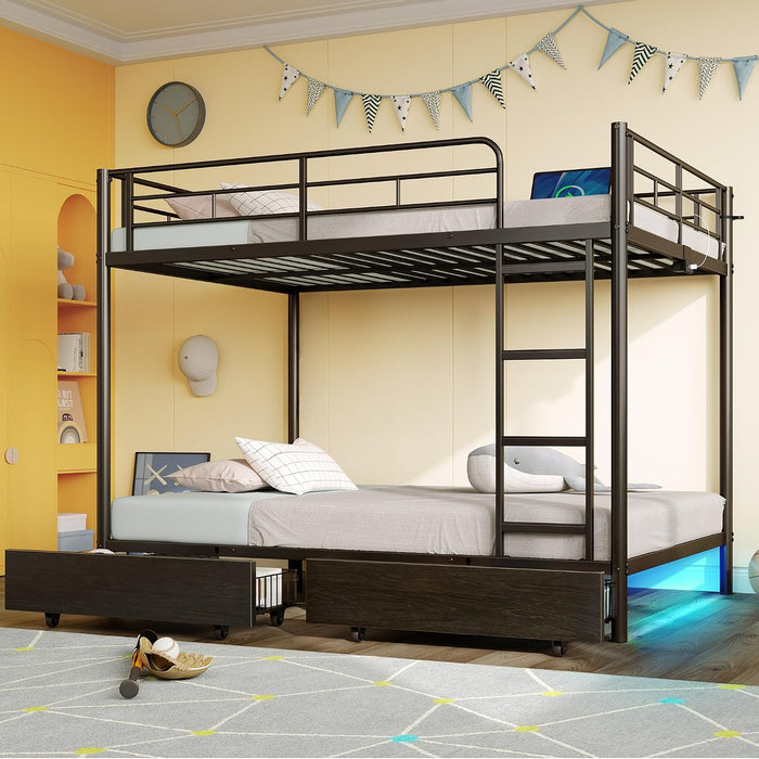 Metal Bunk Bed FullOverFull USB Charging MatteBlack