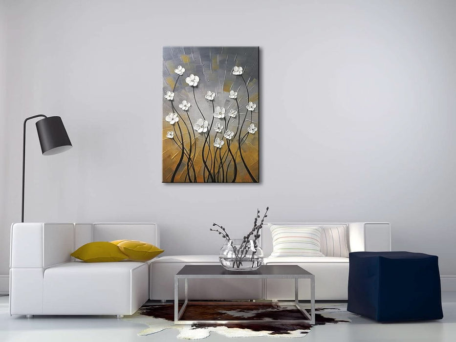 Morning Dancing 100% Hand Painted Floral Oil Paintings Canvas Wall Art Modern Stretched and Framed Grace Abstract Flowers Artwork Ready to Hang for Living Room Home Decorations Wall Decor