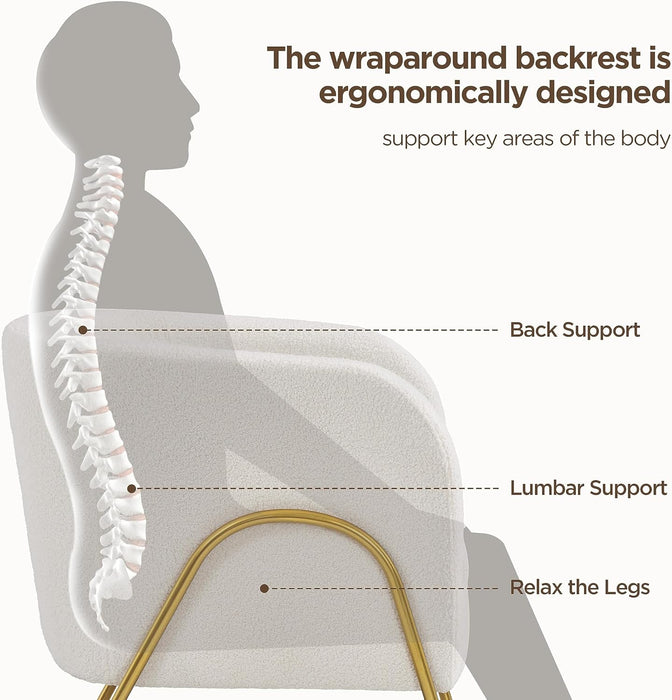 Accent Chair Set of 2, Armchair Set, Side Chairs for Living Room, Boucle Fabric Vanity Chairs with Gold Legs for Bedroom Office Reading Nook, Ivory
