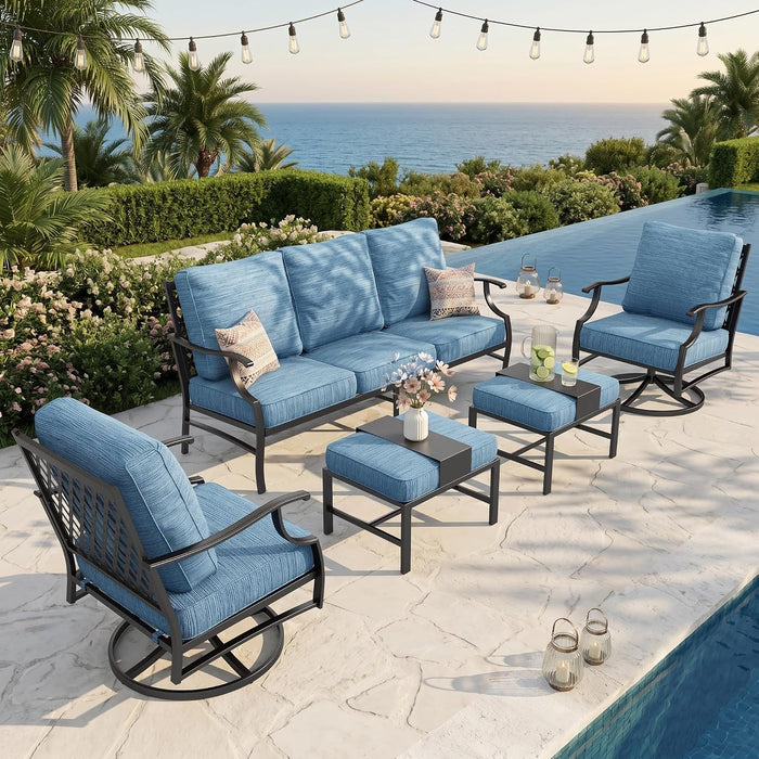 5-Piece Metal Outdoor Conversation Set, 7 Seats