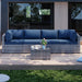 5 Pieces Outdoor Patio Sectional Sofa Couch, Silver Gray PE Wicker Furniture Conversation Sets with Washable Cushions & Glass Coffee Table for Garden, Poolside, Backyard (Aegean Blue)