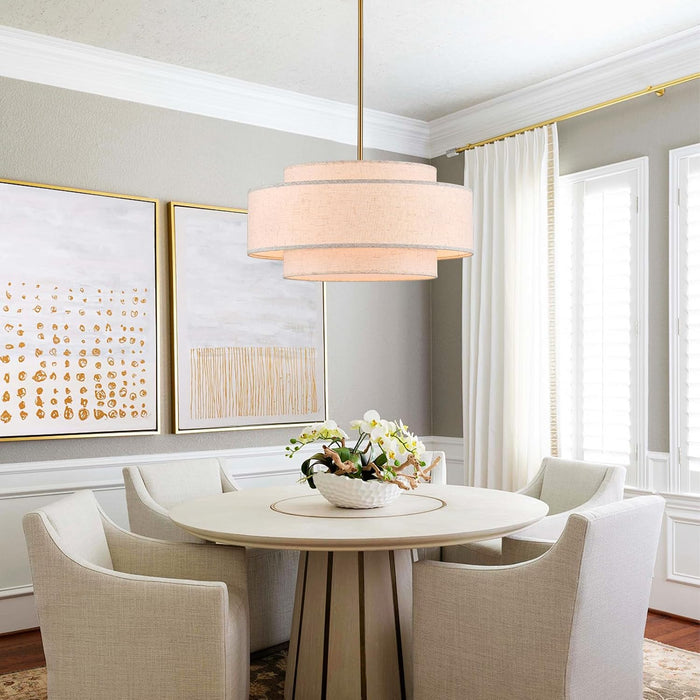 NineteenPointSevenInch Drum Chandelier Antique Gold Linen