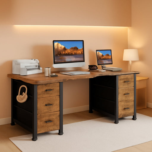 Home Office Desk with Drawers for Storage - 55 Inch Computer Desk with 8 Fabric Drawers, Writing Study Work Desk with Drawers on Both Sides for Bedroom
