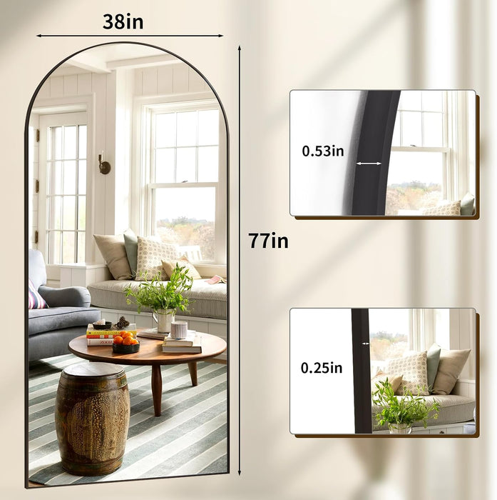 78"X38" Black Arch Full Length Mirror