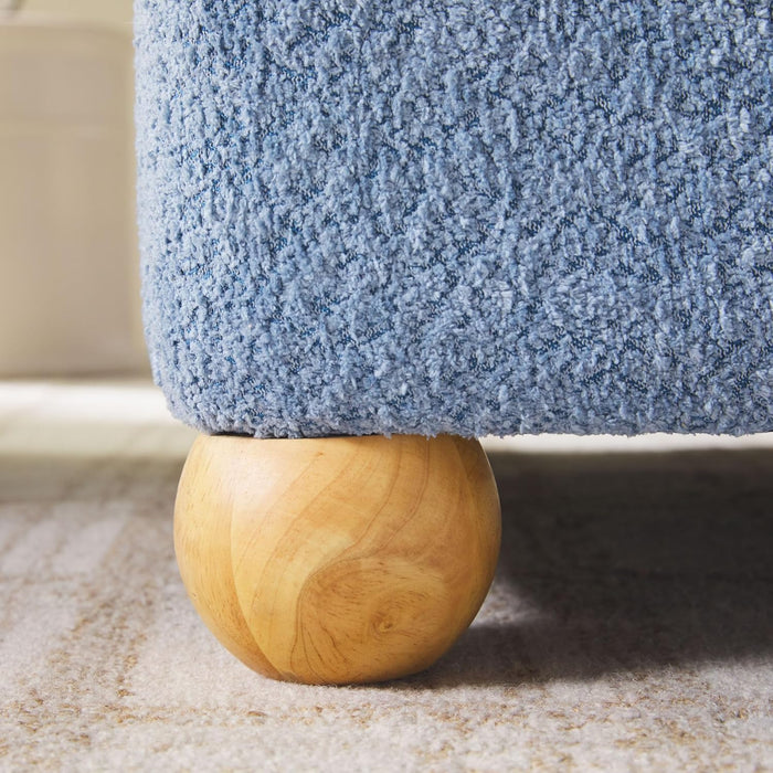 Linley Contemporary Large Storage Bouclé Ottoman with Wood Legs, Soft Blue