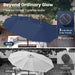 15Ft Large Patio Umbrella with Base & Solar Lights,Rectangle,Navy