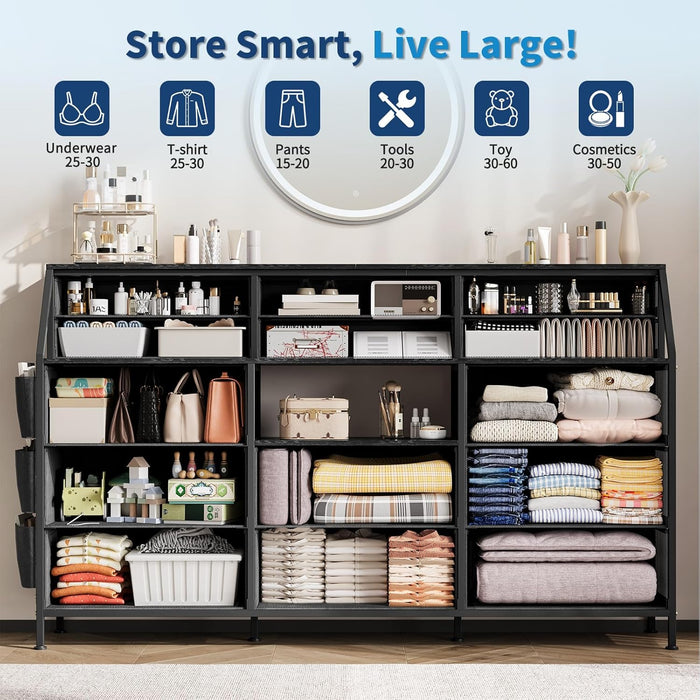 FiftyFiveInch Dresser With Fourteen Drawers And Shelves