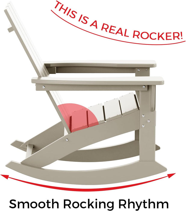 Outdoor Adirondack Chair, All Weather Resistant Lawn Chairs Balcony Chair and Fire Pit Chairs, Patio Chair Outdoor Porch Rocking Chair High Back HDPE Poly Lumber, Sand