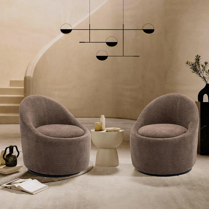 Swivel Accent Chair Set of 2, 360° Swivel round Chair with Hidden Storage, Modern Small Barrel Armchair for Living Room/Bedroom, Brown