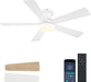 White Ceiling Fans with Lights - 46" Flush Mount Low Profile Ceiling Fan Light with 5 Double-Sided Blades, 6 Speeds 3CCT Reversible Motor, Modern Ceiling Fan for Indoor/Outdoor Patios