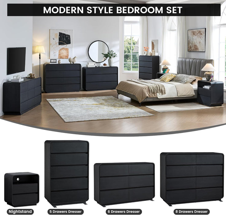 Black Hardwood Dresser With Curved Front StoragePanel