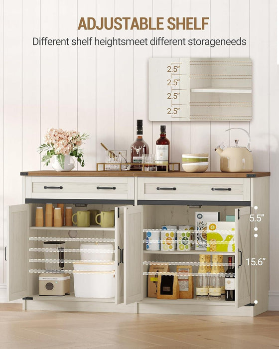 Buffets Cabinet with Storage, Sideboards Cabinet with Drawer, 55.1" Coffee Bar Cabinets with Doors & Adjustable Shelves, Modern Farmhouse Kitchen Storage Cabinets for Diningroom, White Brown