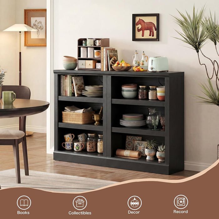 3-Tier Storage Bookcase with Adjustable Shelves, Modern Wood Storage Organizer Rack, Free Standing Decorative Display Shelf for Home Office, Living Room and Bedroom-Black