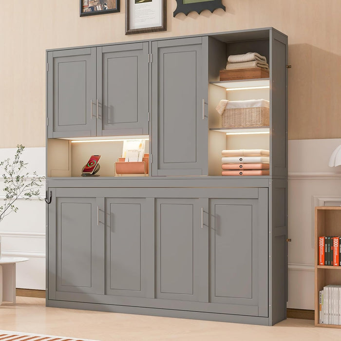 Twin Murphy Bed UltraSpaceSaving Cabinet Shelves Gray