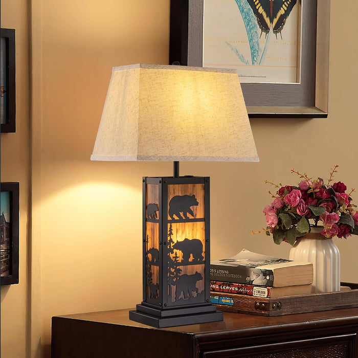 27" H Farmhouse Table Lamp, 2 Lights Vintage Rustic Nightstand Lamp