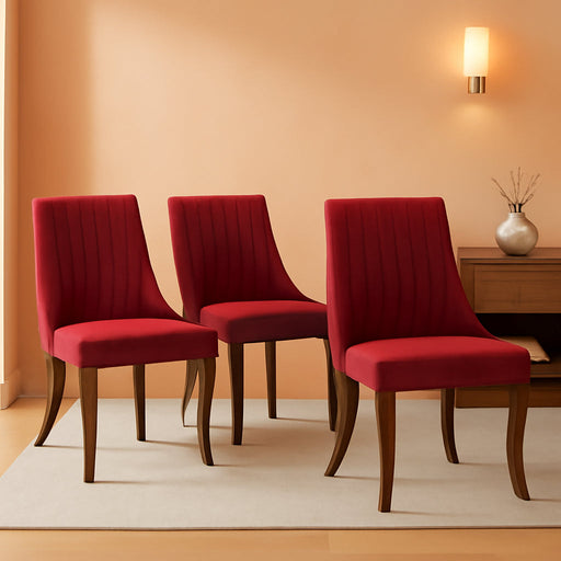 Velvet Dining Chairs Set of 4,Comfy Fabric Upholstered Accent Chairs for Kitchen Living Room,Channel Tufted Dining Room Chairs with Curved Solid Wood Legs(Wine Red)