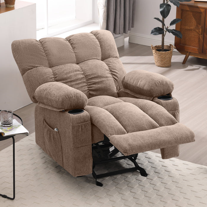 Manual Recliner Chair with Heat Therapy and Massage Function, Heavy Duty Reclining Mechanism Massage Chair, Elderly Single Rocker Sofa with Cup Holders for Bedroom Home Theater,Brown