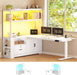 56.7" L Shaped Standing Desk, Reversible Computer Office Desk with Drawers & Hutch, Stand up Corner Gaming Desks with LED Lights & Power Outlets for Home Office, White