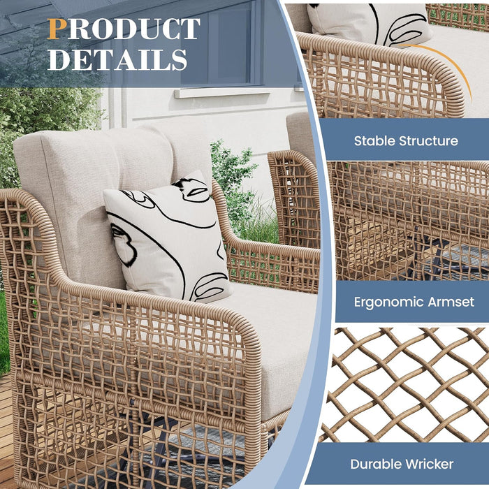 Outdoor Patio Furniture Set round Rattan with Swivel Chairs,Beige