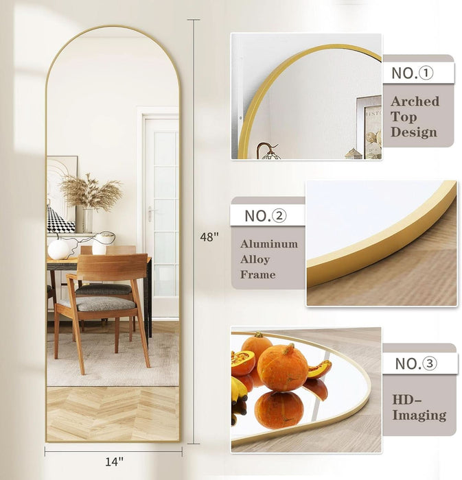 Door Mirror, Arched Full Length Mirrors over the Door, 14"X 48" Hanging or Wall Mirror, Full Body Mirrors, Gold