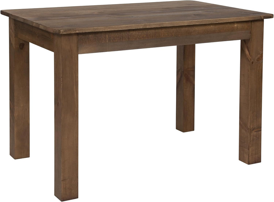 Rustic Brown Solid Wood Dining Table, Kitchen Table with Square Legs, Farmhouse Dining Table, 46" X 30", Seats 4, Rustic Finish for Indoor or Outdoor Use