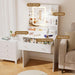 Vanity Desk with Mirror and LED Lights, Small Makeup Vanity Desk with 2 Drawers, 3 Storage Shelves, 24 Inches Make up Dressing Table with Power Outlet, 3 Adjustable Lights for Girls Bedroom, White