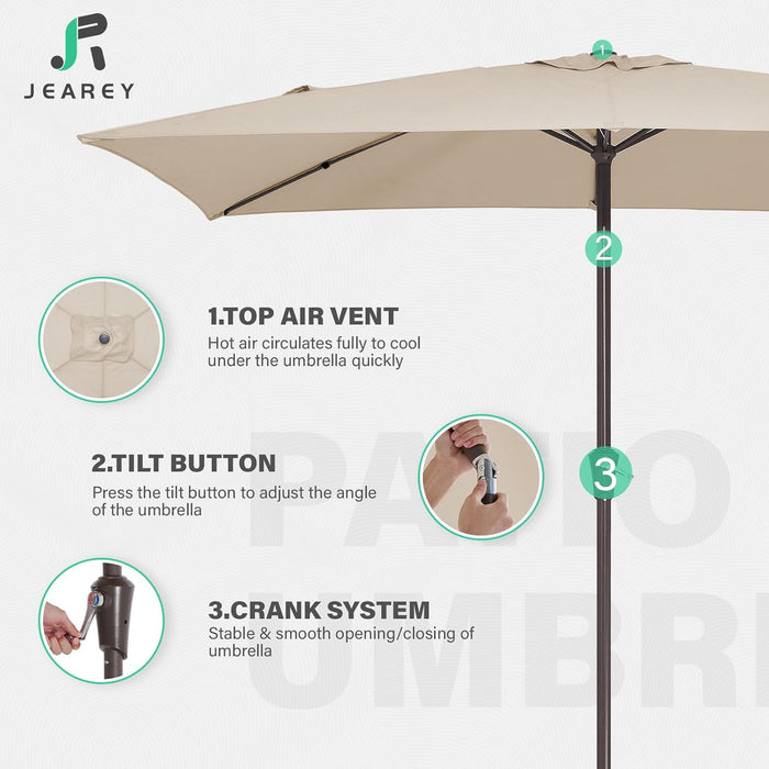 6.5 X 10 Ft Rectangular Patio Umbrella W/Crank, Beige