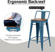 24" Metal Bar Stools Set of 4 Counter Height Barstools, Industrial Counter Stool Kitchen Bar Chairs with Modern Wooden Seat, Distressed Navy