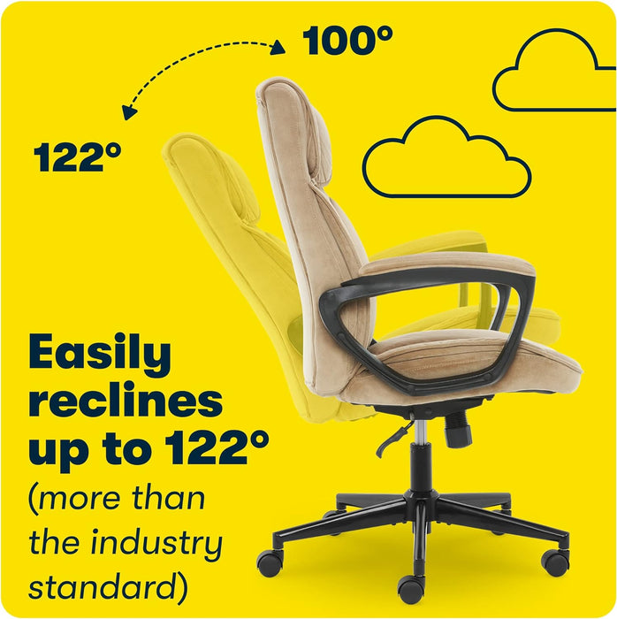 Hannah Executive Home Office Desk Chair, Ergonomic Mid-Back with Lumbar Support, Firm Seat Cushion, Layered Body Pillows, Padded Armrests, Swivel Base, Easy Assembly, Microfiber/Beige