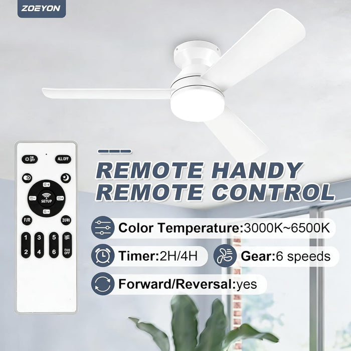 42 Inch White Ceiling Fan RemoteControl DimmableLight