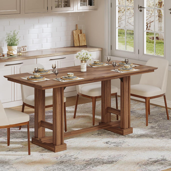 70-Inch Rustic-Style Farmhouse Dining Table Dark Walnut