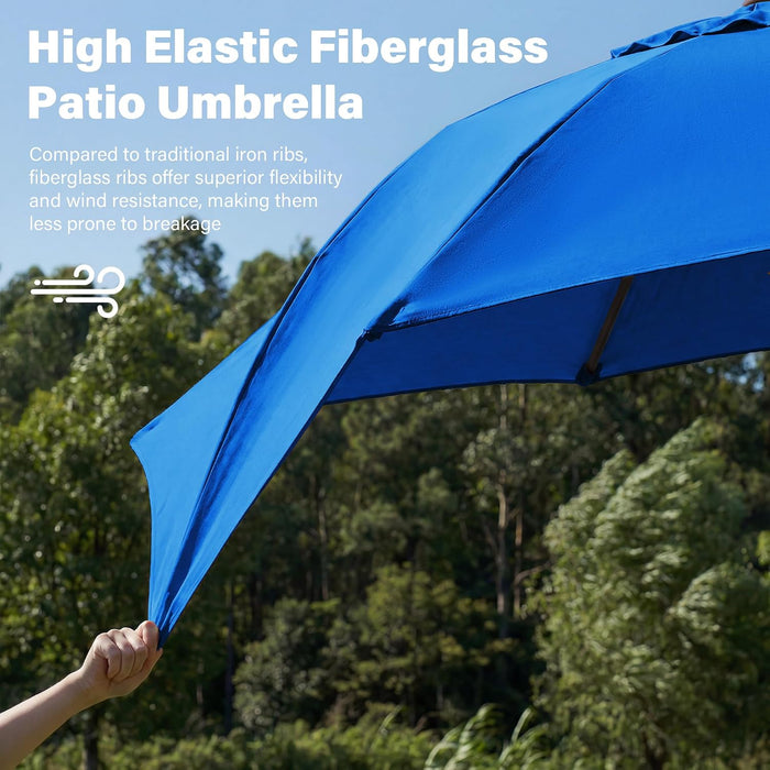 9FT Outdoor Patio Umbrella,Market Table Umbrella with 8 Fiberglass Ribs, Pool Umbrella with Tilt and Crank, UV Protection Lightweight & Wind-Resistant for Lawn, Garden, Deck and Backyard, Royal Blue