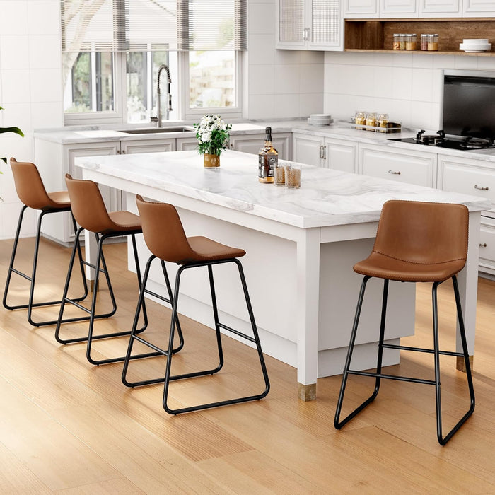 Bar Stool Set of 3, 26" Urban Faux Leather Counter Stool, Dark Brown