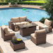 7 Piece Patio Furniture Set with Wide Armrests & 44” Fire Pit Table Wicker Rattan Outdoor Sectional Sofa Set with Coffee Table and Thickened Cushions, Brown/Beige(Waterproof Cover Included)