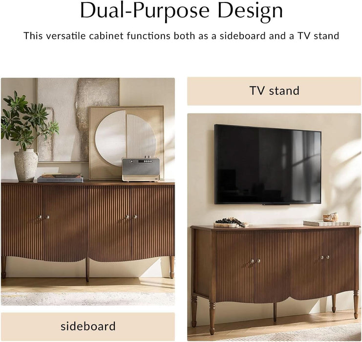 58" Fluted Sideboard Buffet Cabinet with Storage, Walnut